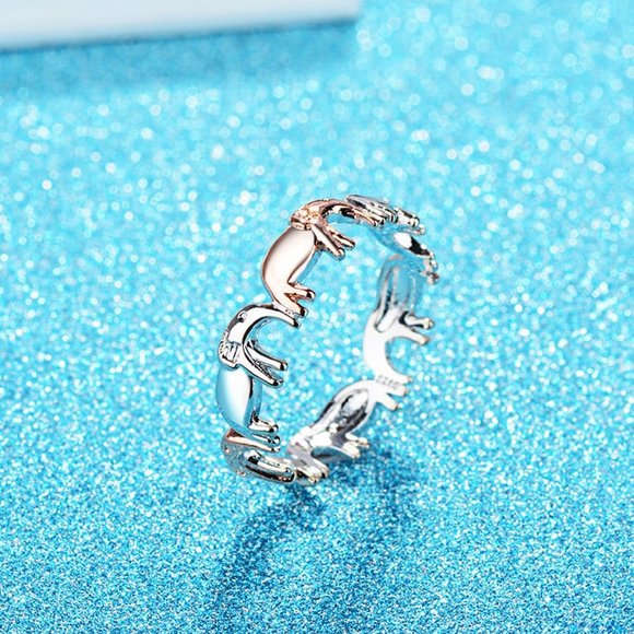 NEW Silver & Rose Gold Elephant Eternity Band Ring - Picture 2 of 7